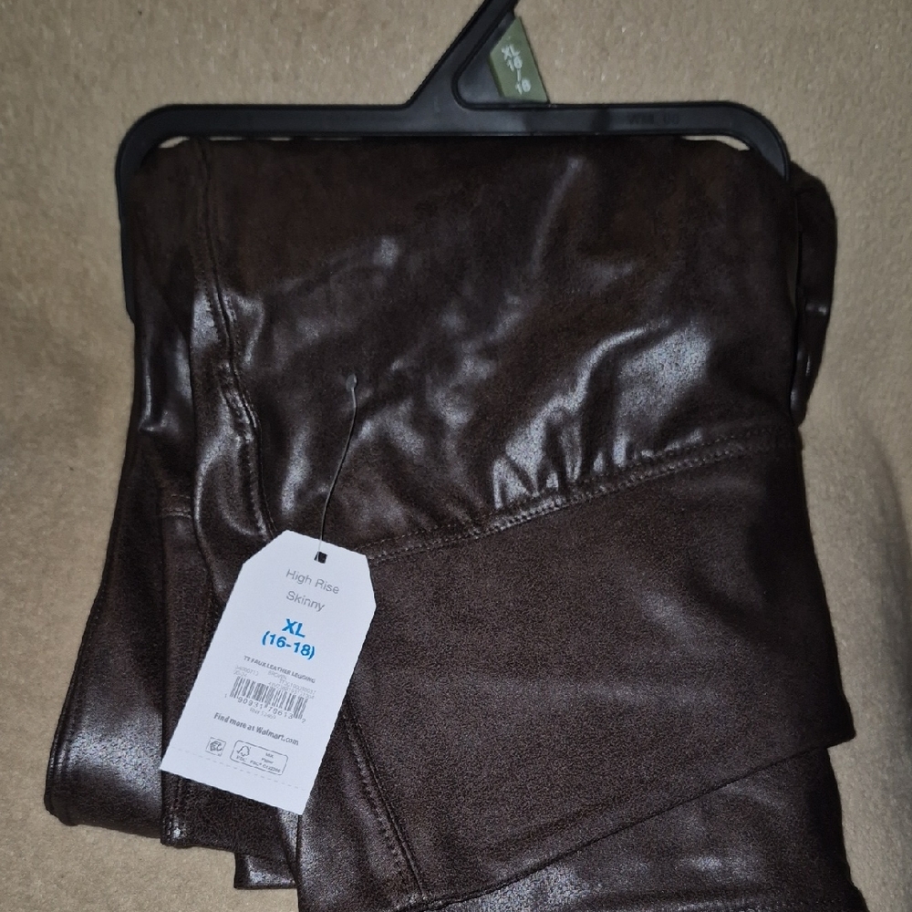 Time and Tru High Rise Faux Leather Leggings in Dark Brown - Picture 1 of 4